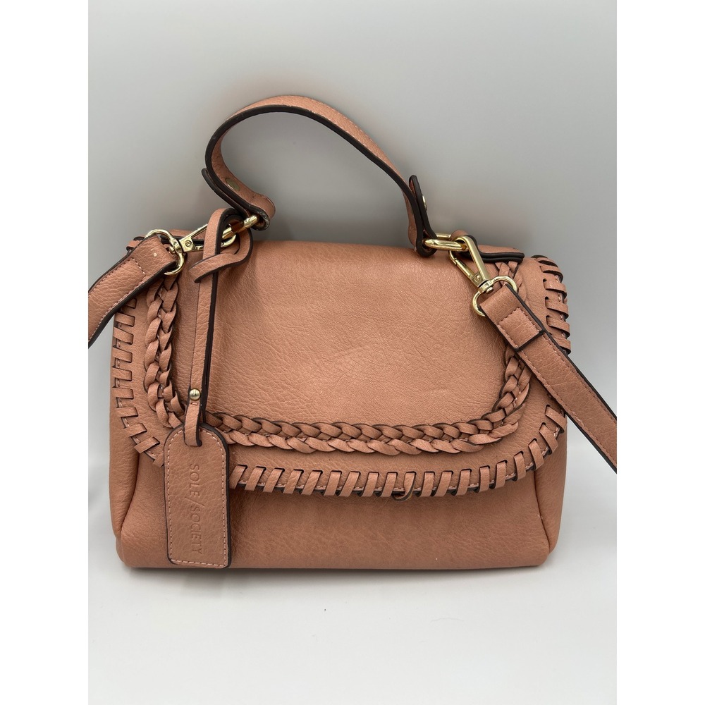 Sole Society Cassi Dusty Rose Pink Whipstitch‎ Vegan Leather Crossbody Satchel - Picture 4 of 10